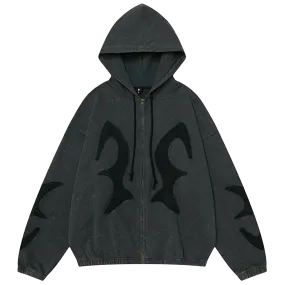 'Sandman' Rune Accent Oversized Zip-Up Hoodie