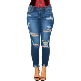 Sexy High Waist Stretch Ripped Skinny Denim Pants