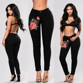 Sexy Stretch Embroidery Bodycon Skinny Denim Pants
