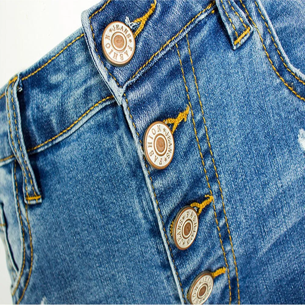 Sexy Stretch Split Button Skinny Denim Pants