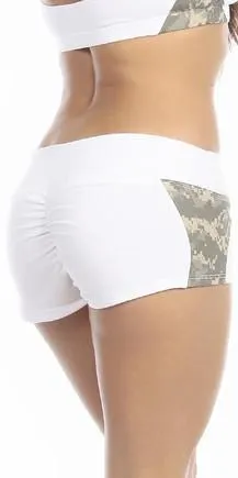 Sexy Unbroken Honor Military Universal Green Scrunch Back Work Out Shorts - White/Green