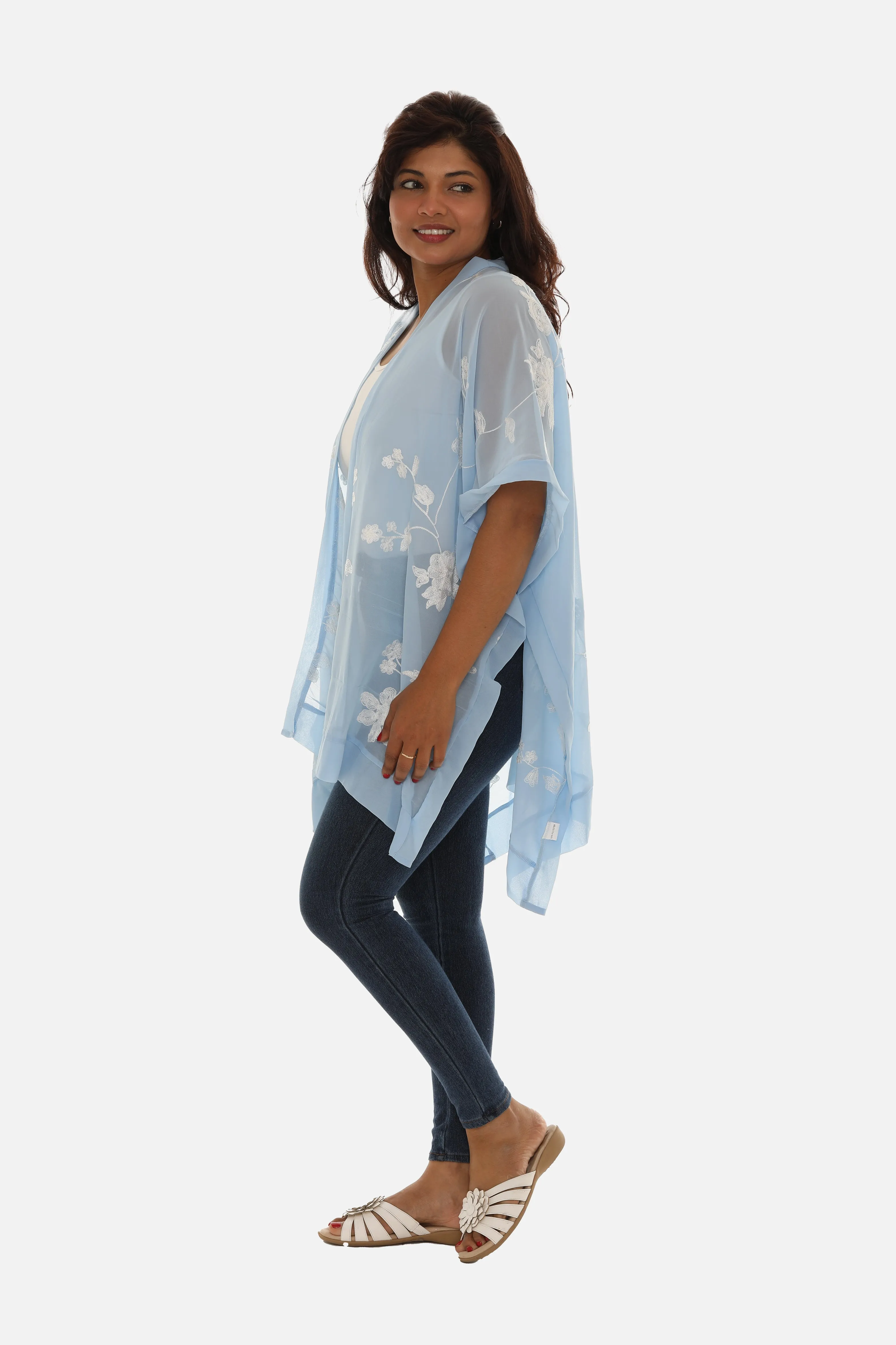 Sheer Floral Embroidered Open Cardigan