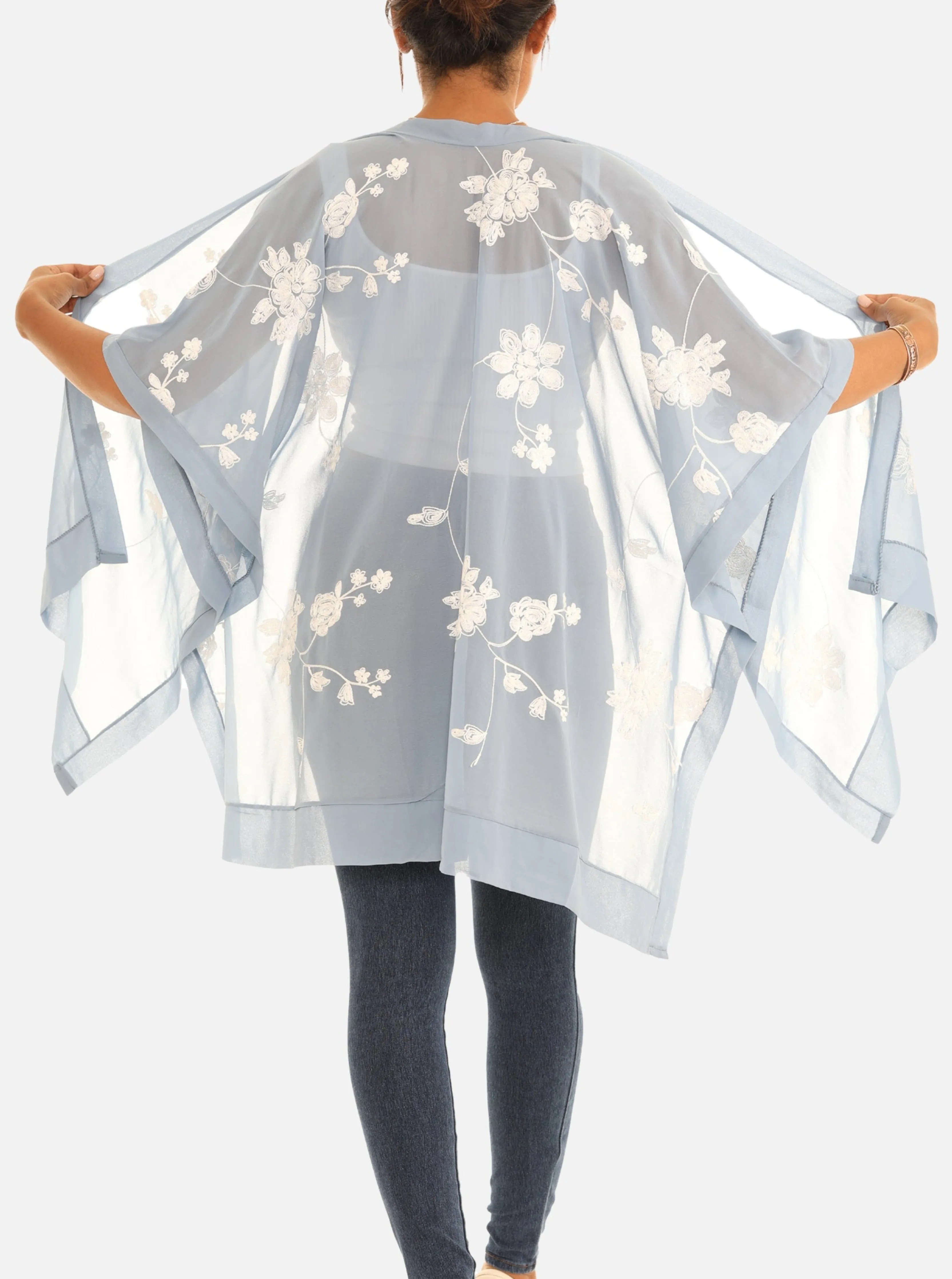 Sheer Floral Embroidered Open Cardigan