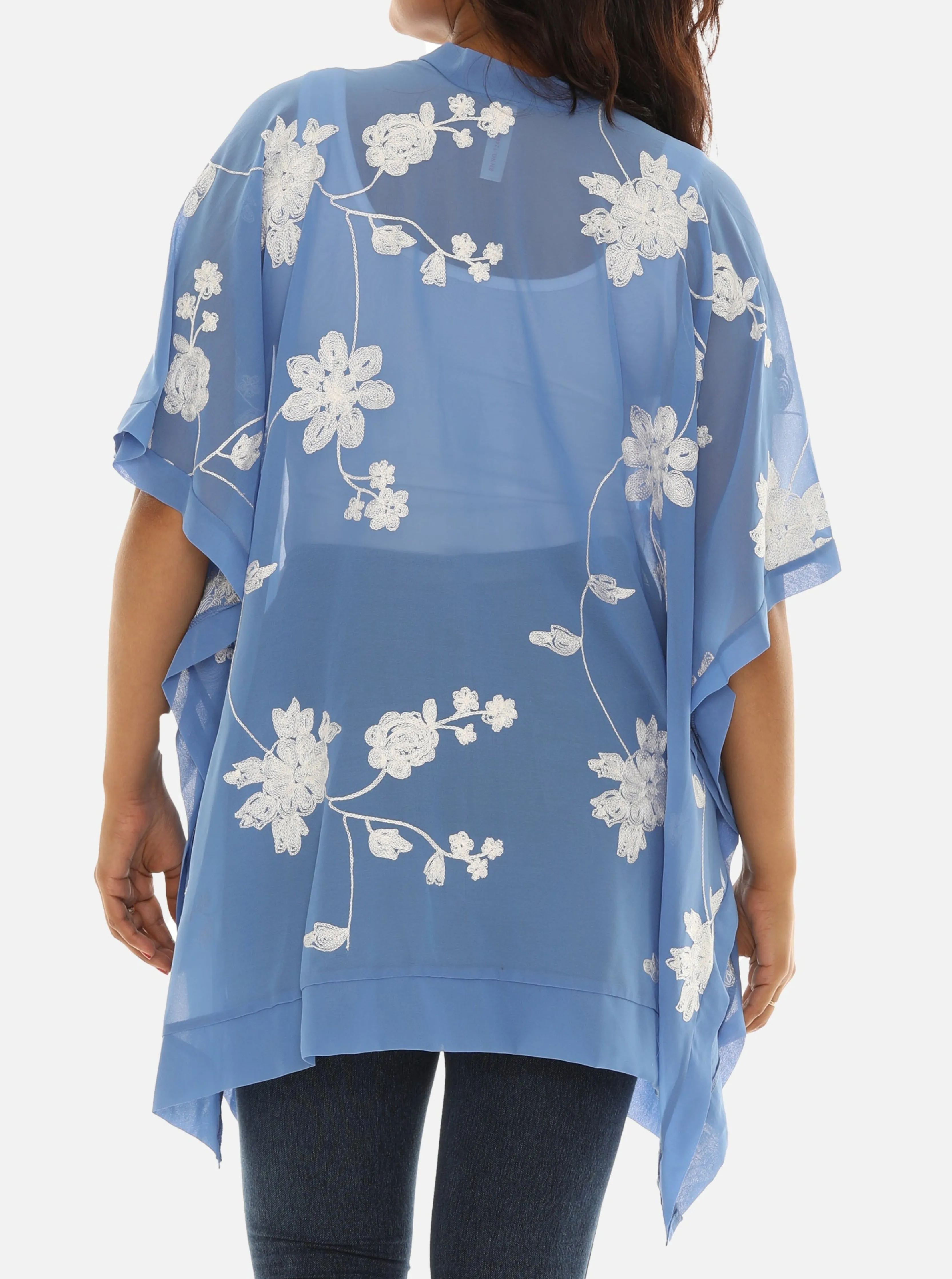 Sheer Floral Embroidered Open Cardigan