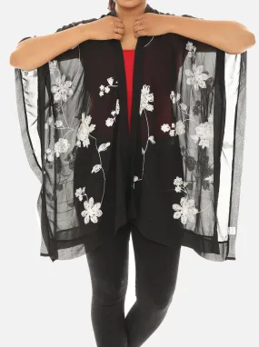 Sheer Floral Embroidered Open Cardigan