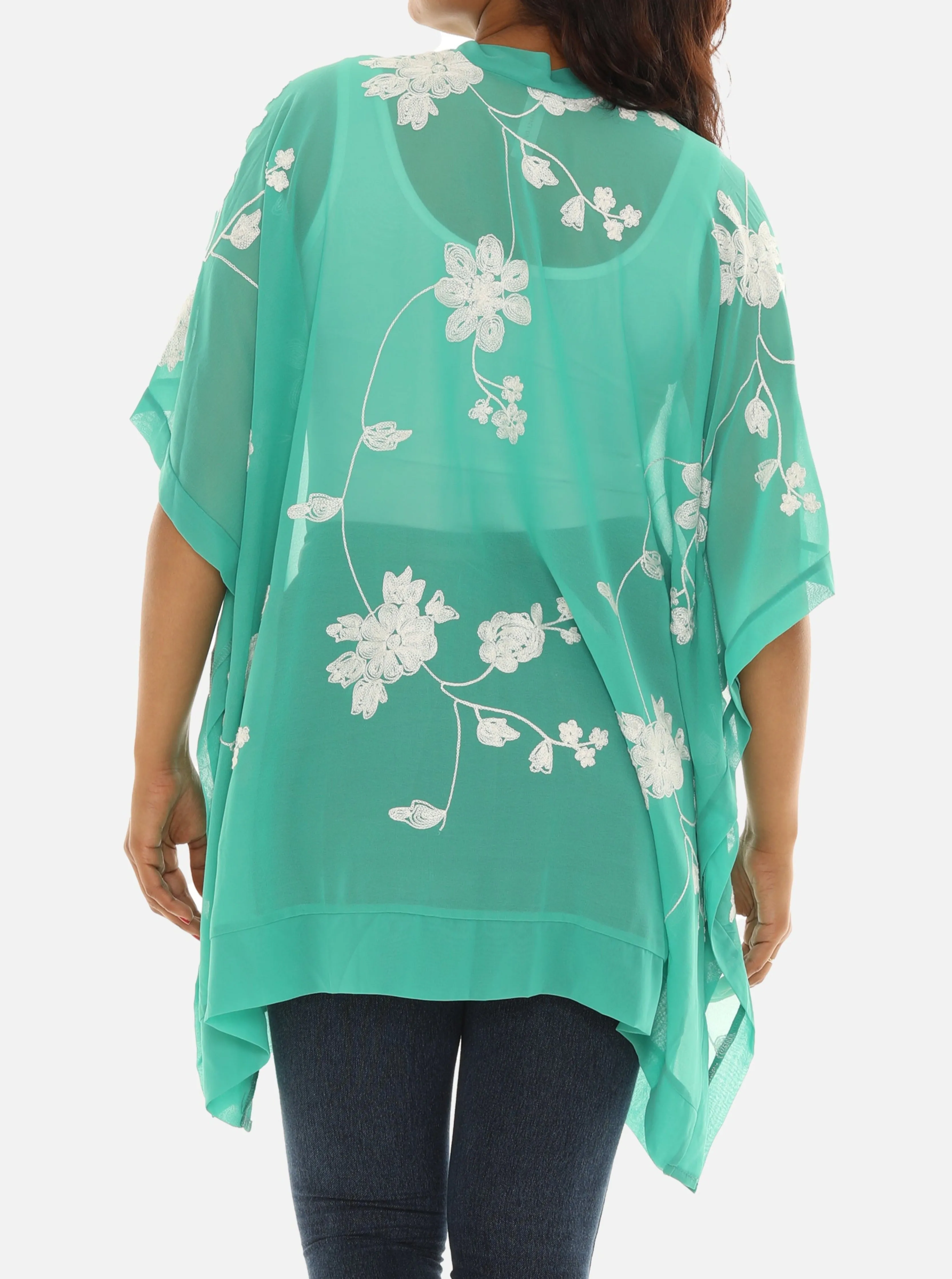 Sheer Floral Embroidered Open Cardigan