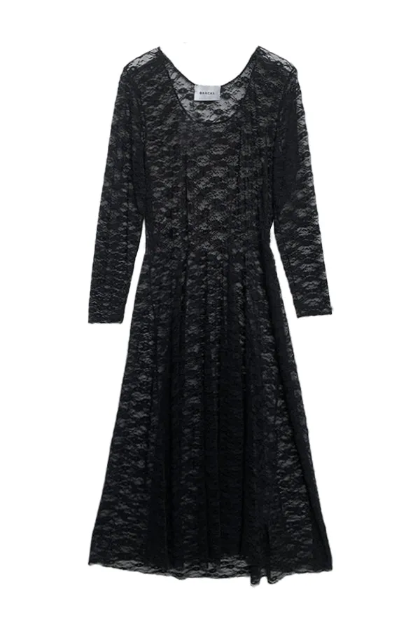 Sheer Lace Mesh Dress- Black