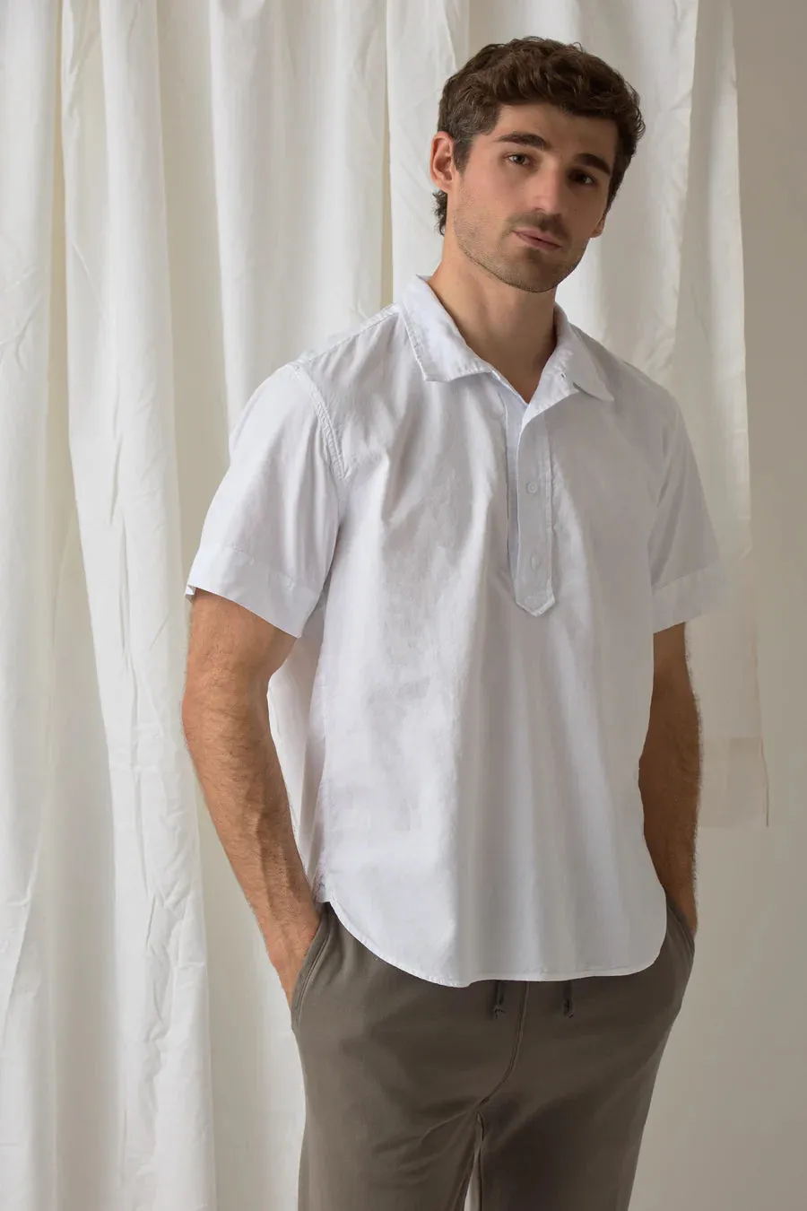 Short Sleeve Popover Oxford Shirt (White)