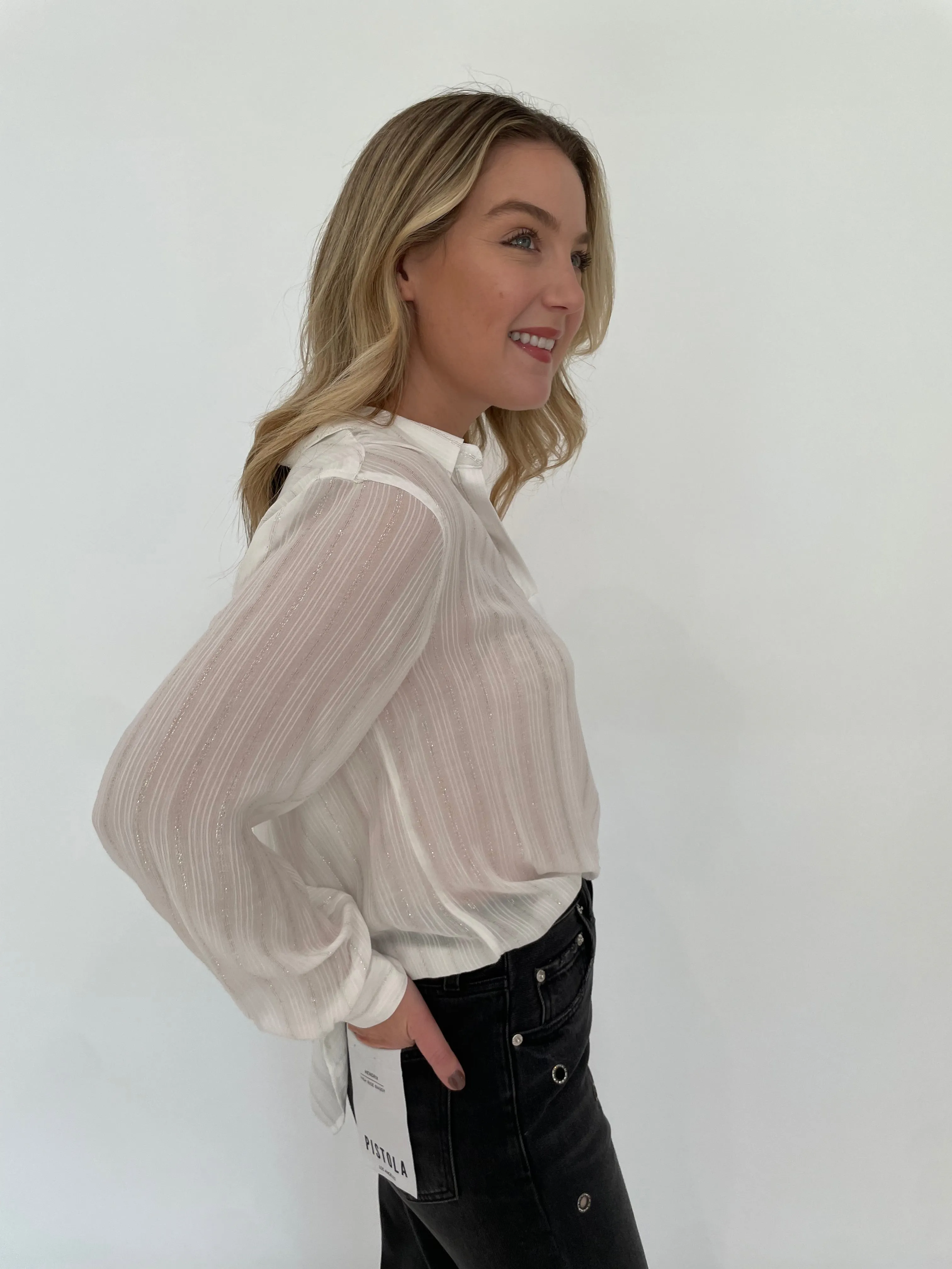 Starlight Stripe Long Sleeve Blouse - White