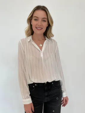 Starlight Stripe Long Sleeve Blouse - White