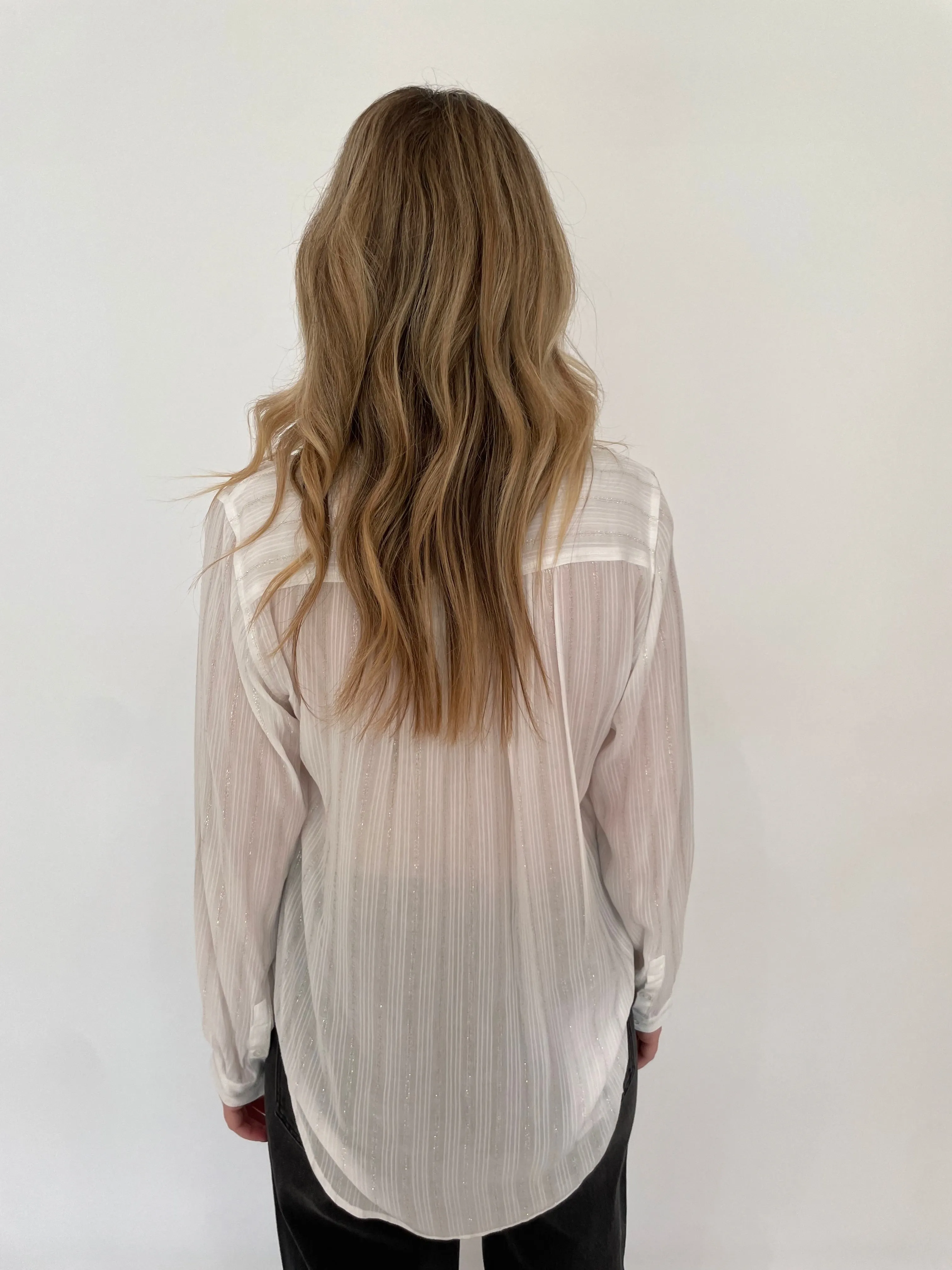 Starlight Stripe Long Sleeve Blouse - White