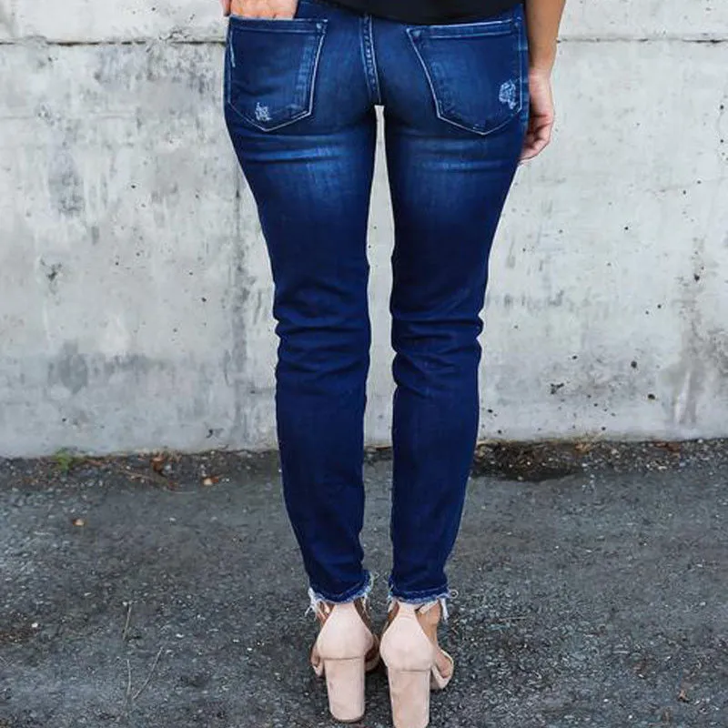 Stretch Pleated Bodycon Skinny Ankle Length Denim Pants