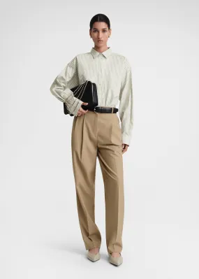 Striped half-placket shirt olive/ecru