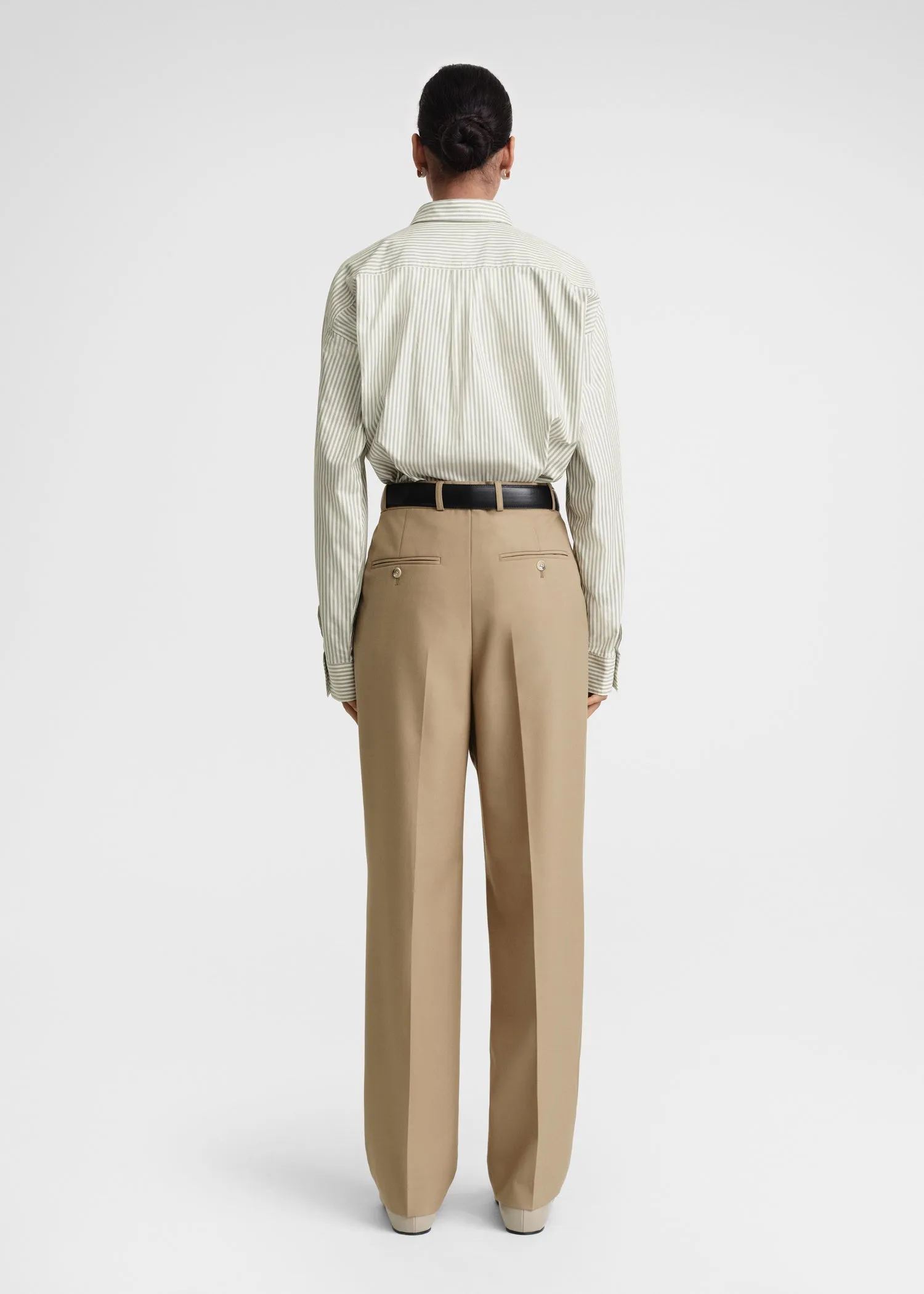 Striped half-placket shirt olive/ecru
