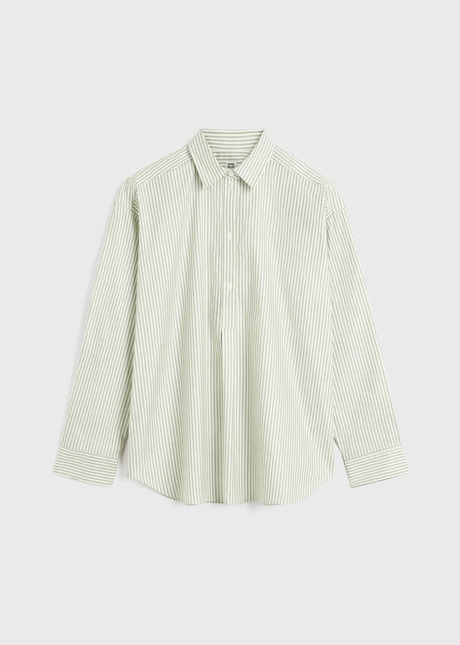 Striped half-placket shirt olive/ecru