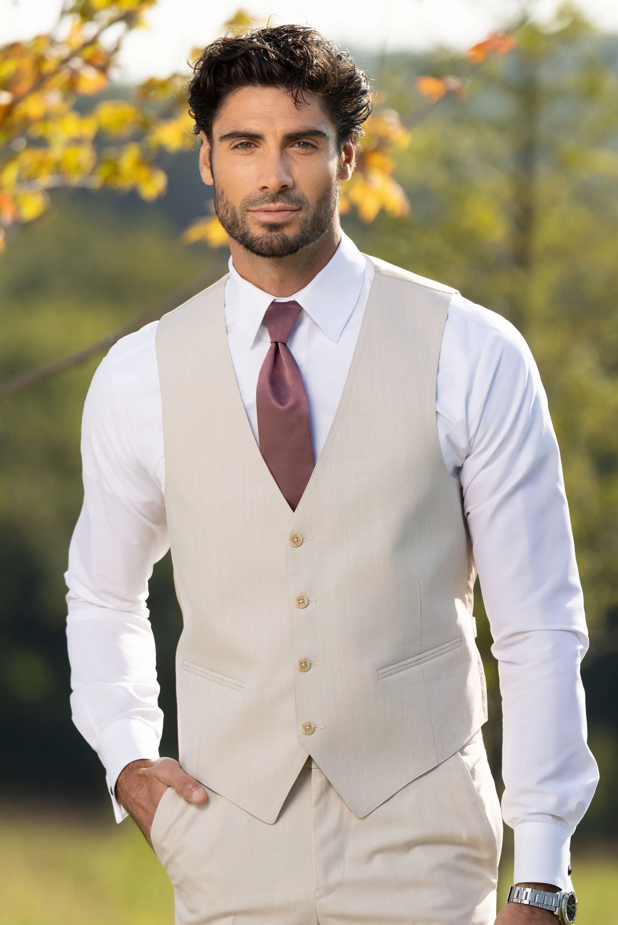 Tan Performance Stretch Wedding Suit Coat