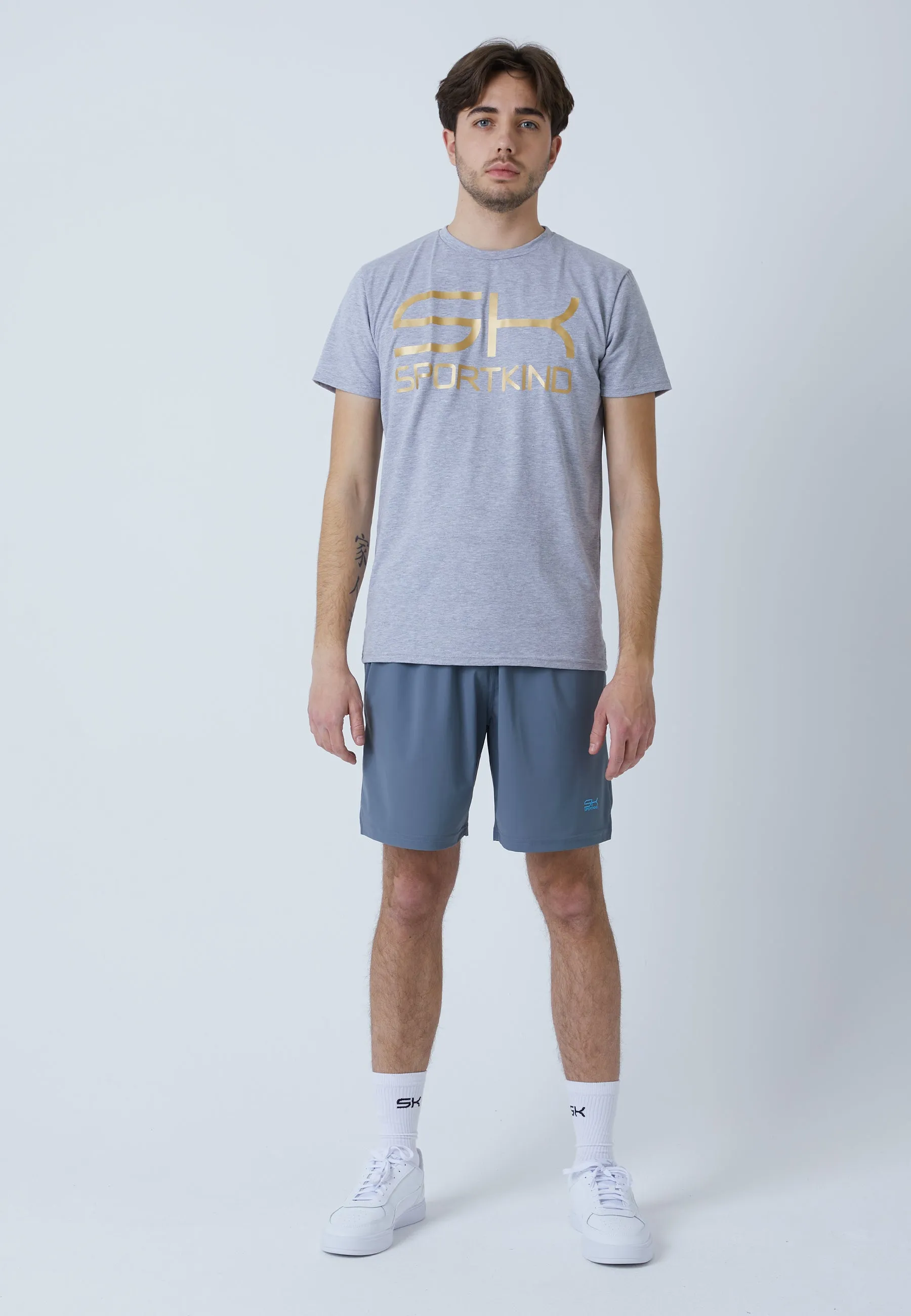 Training T-Shirt Baumwolle Herren & Jungen, hellgrau