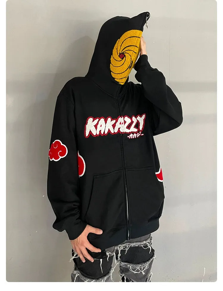 Uchiha Obito-Inspired Hoodie - Akatsuki Cloud Design with Spiral Mask