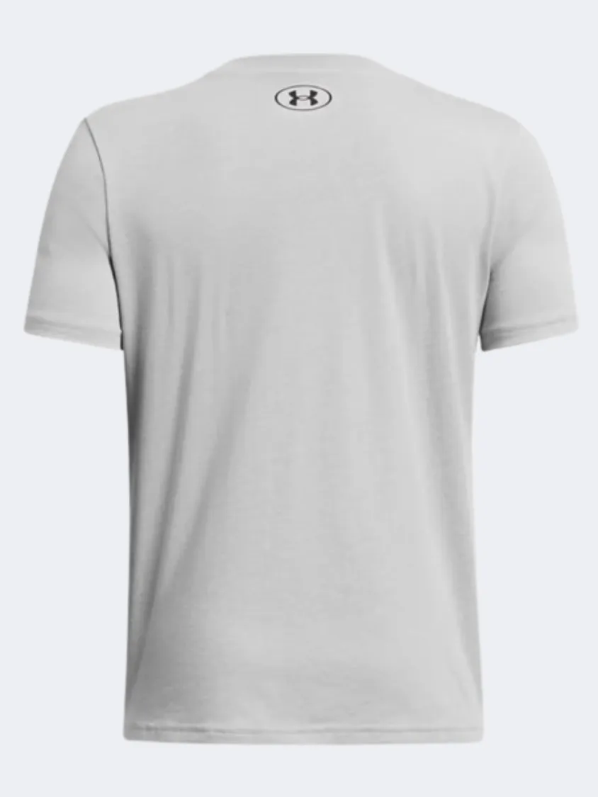 Under Armour Logo Wordmark Boys Training T-Shirt Grey Heather/Black
