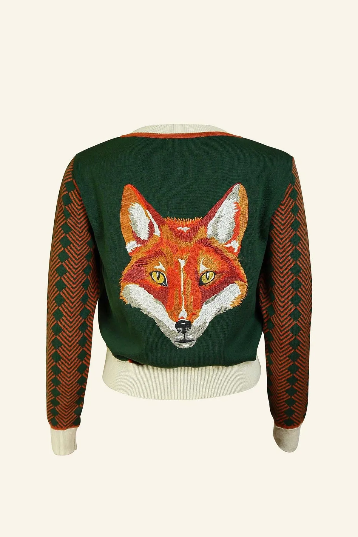 Vera Green Fox Embroidered Cardigan