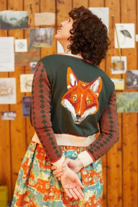Vera Green Fox Embroidered Cardigan