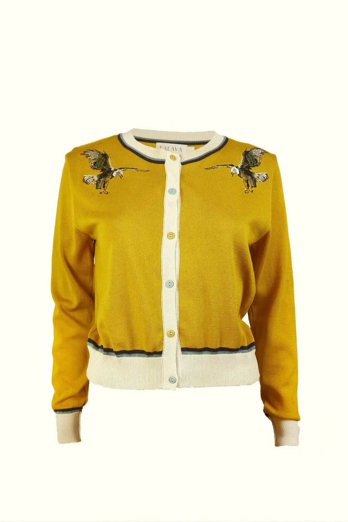 Vera Mustard Eagles Embroidered Cardigan