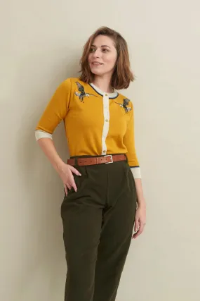 Vera Mustard Eagles Embroidered Cardigan