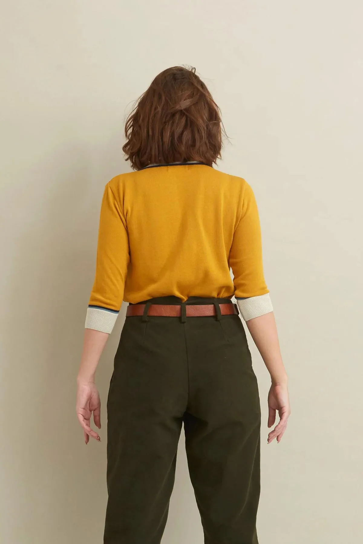 Vera Mustard Eagles Embroidered Cardigan