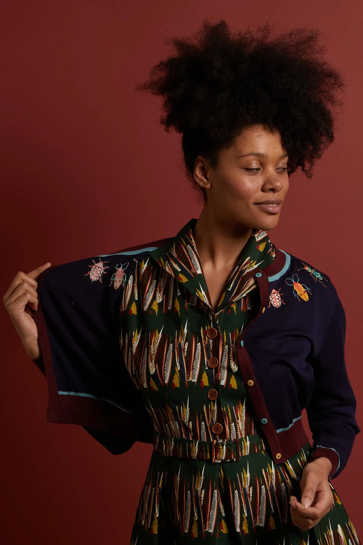 Vera Navy Bugs Embroidered Cardigan