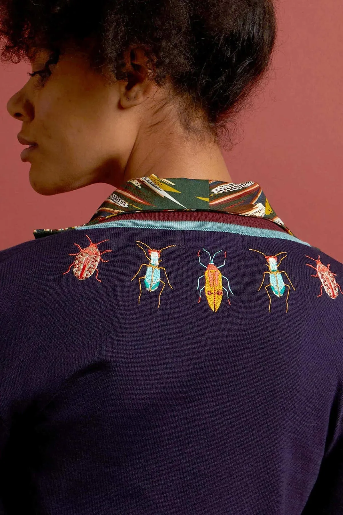 Vera Navy Bugs Embroidered Cardigan