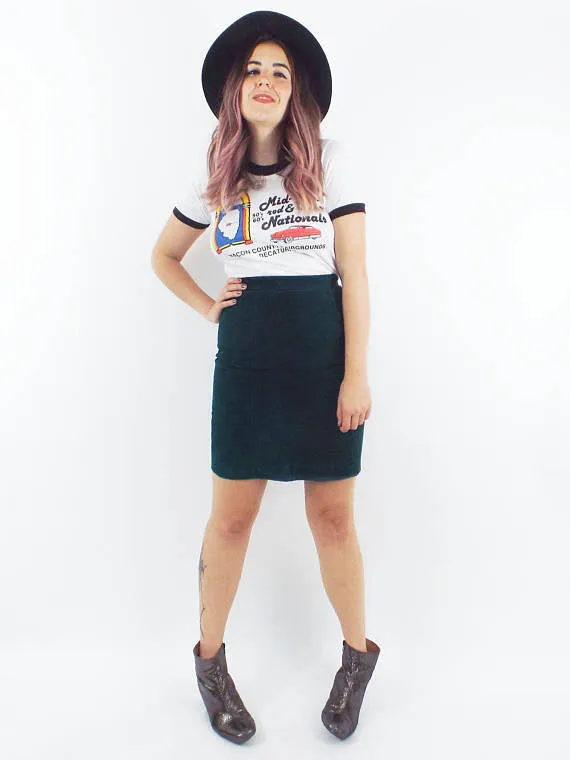 Vintage 80s Green Suede High-Waist Pencil Skirt -- Size 26