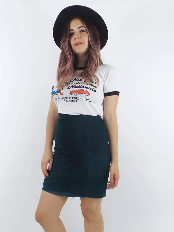 Vintage 80s Green Suede High-Waist Pencil Skirt -- Size 26