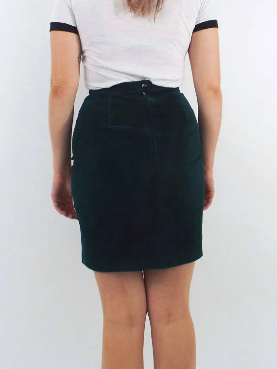 Vintage 80s Green Suede High-Waist Pencil Skirt -- Size 26