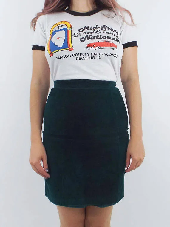 Vintage 80s Green Suede High-Waist Pencil Skirt -- Size 26