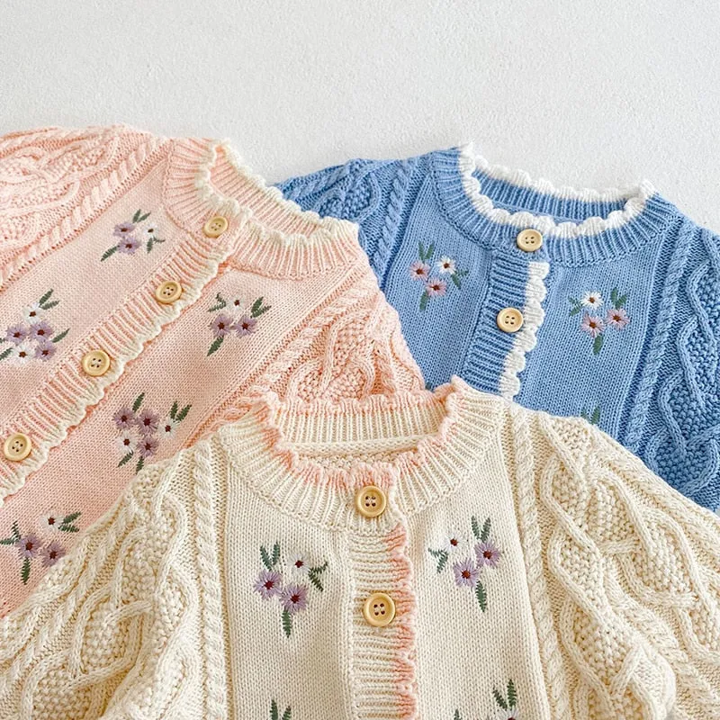 Vintage Floral Embroidered Cardigan 6M-3T