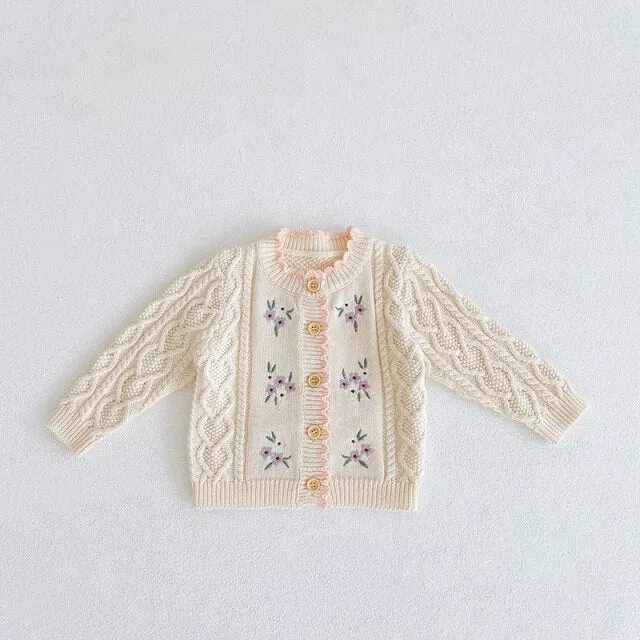 Vintage Floral Embroidered Cardigan 6M-3T