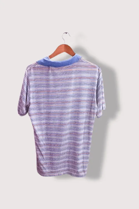 Vintage Hans G. Mooker blue multistripe performance mens polo shirt