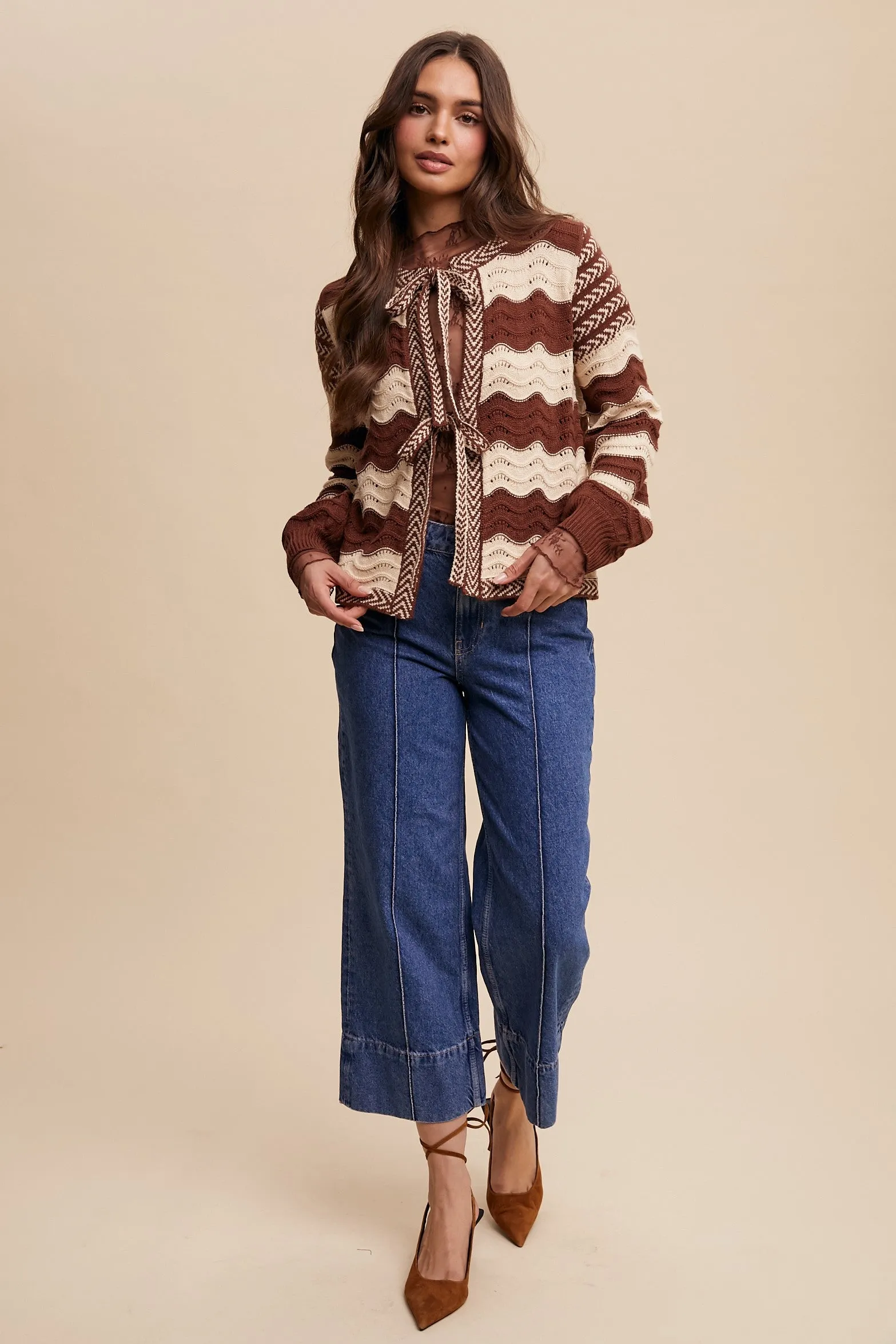 Wavy Pointelle Cardigan Mocha