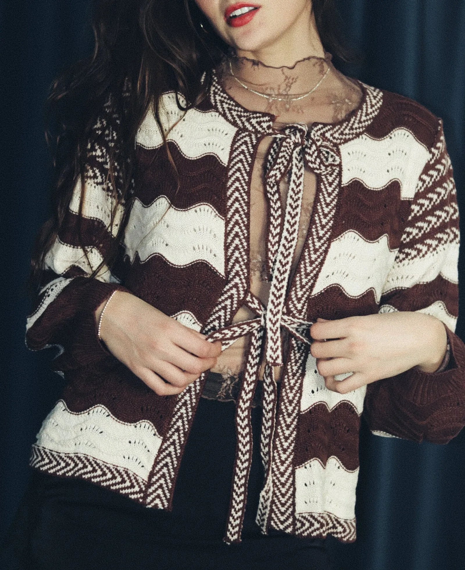Wavy Pointelle Cardigan Mocha