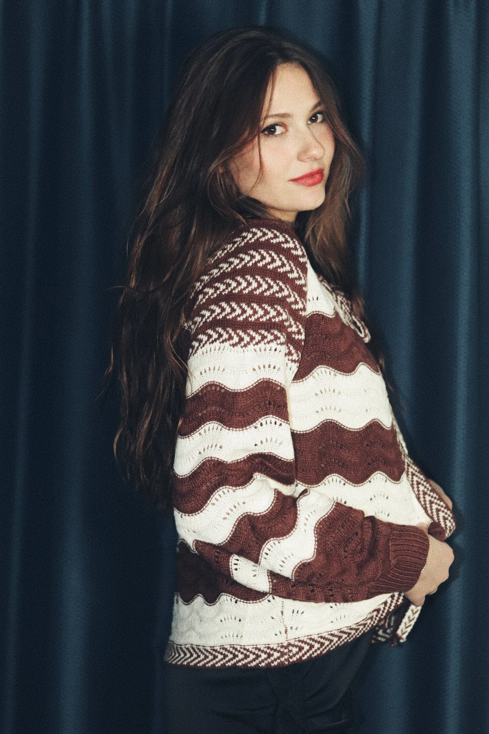Wavy Pointelle Cardigan Mocha
