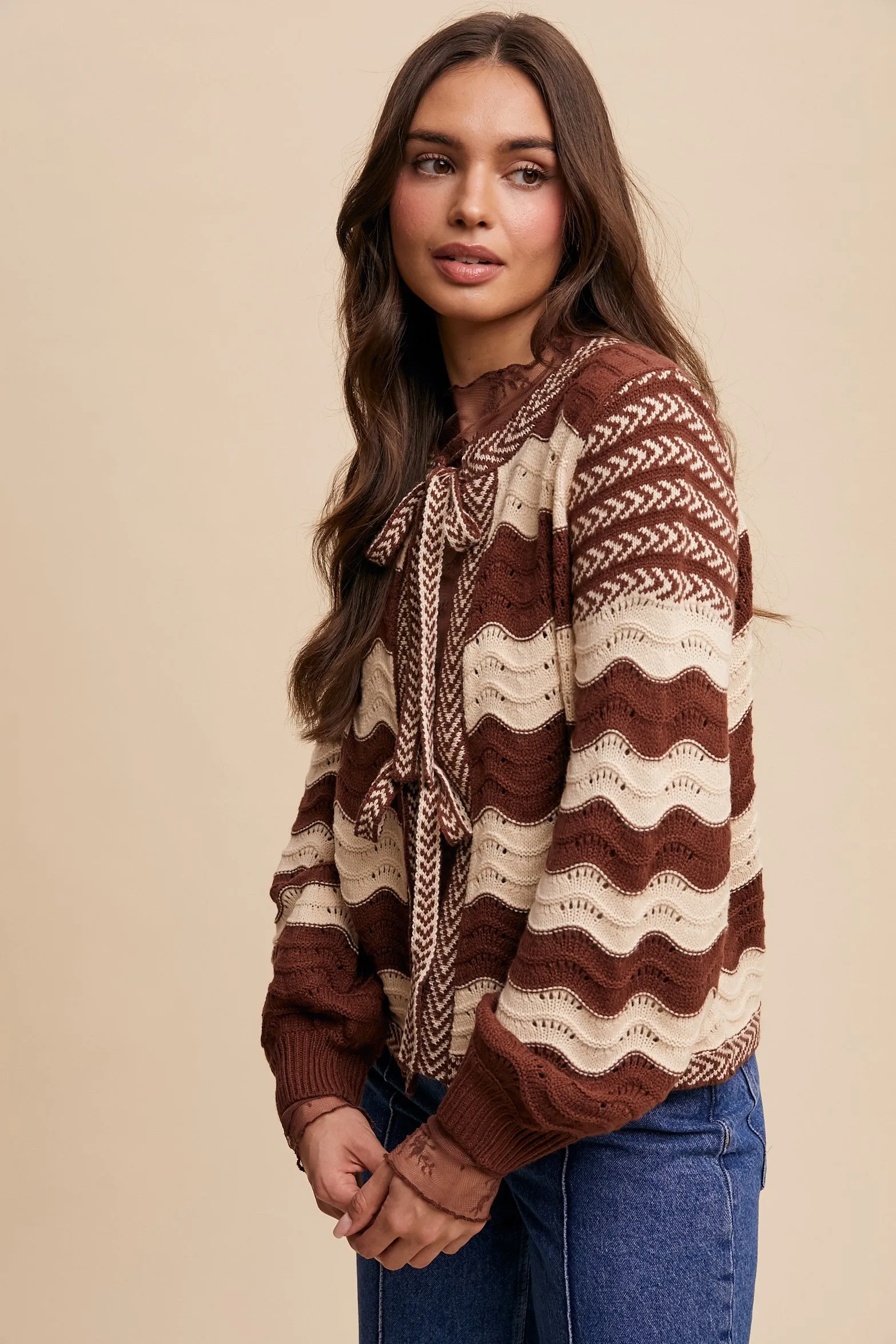 Wavy Pointelle Cardigan Mocha