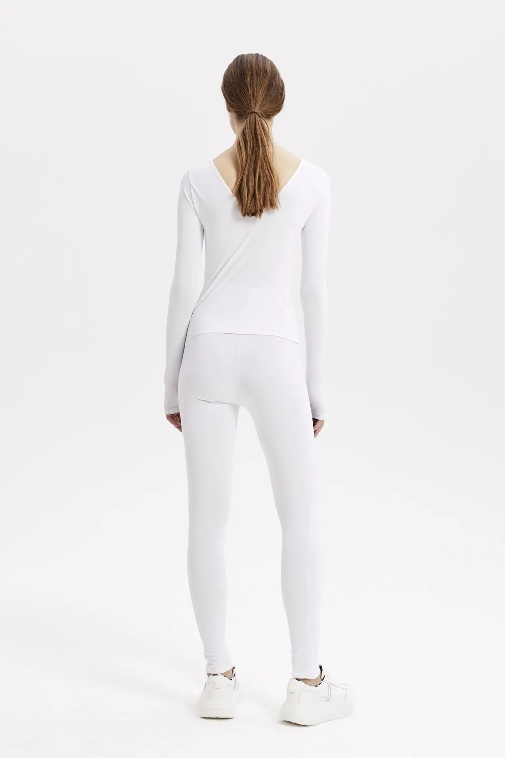 White Scoop Neck Long Sleeve Full Bodysuit