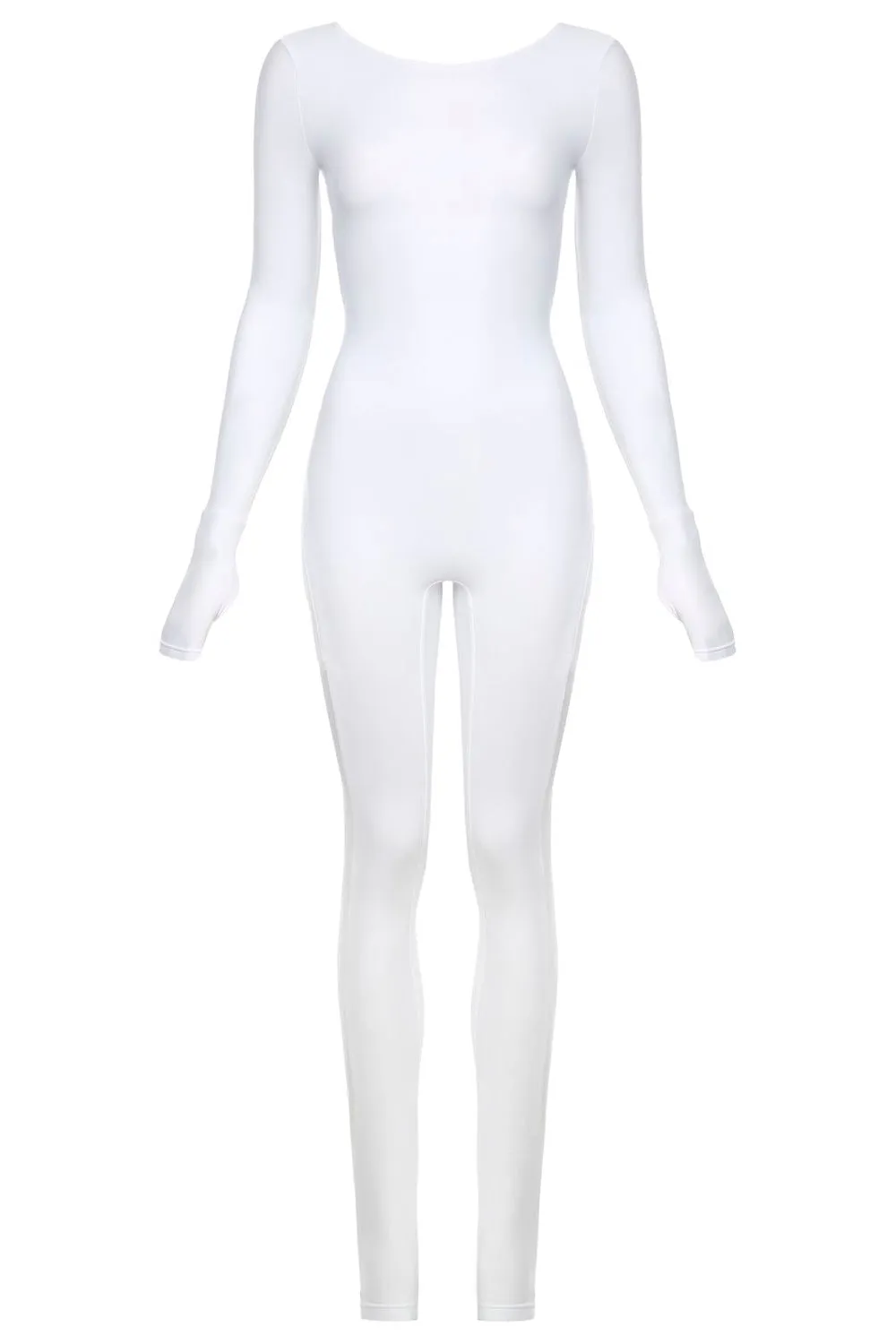 White Scoop Neck Long Sleeve Full Bodysuit