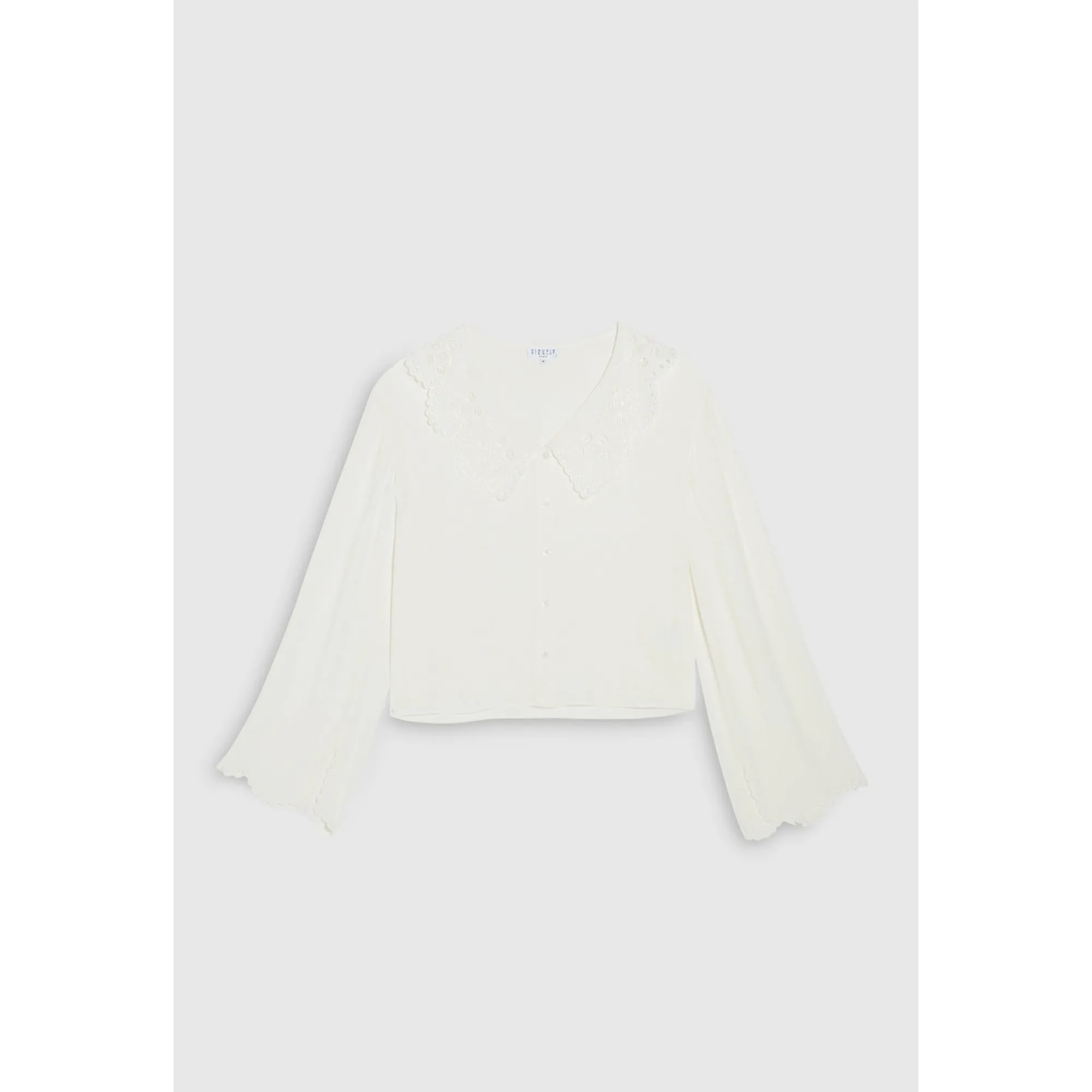 Women Shirt With Embroidered Collar - Ecru