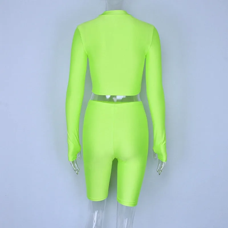 Women's Autumn Elastic Two-Piece Fitness Set | Long-Sleeved Top & Shorts