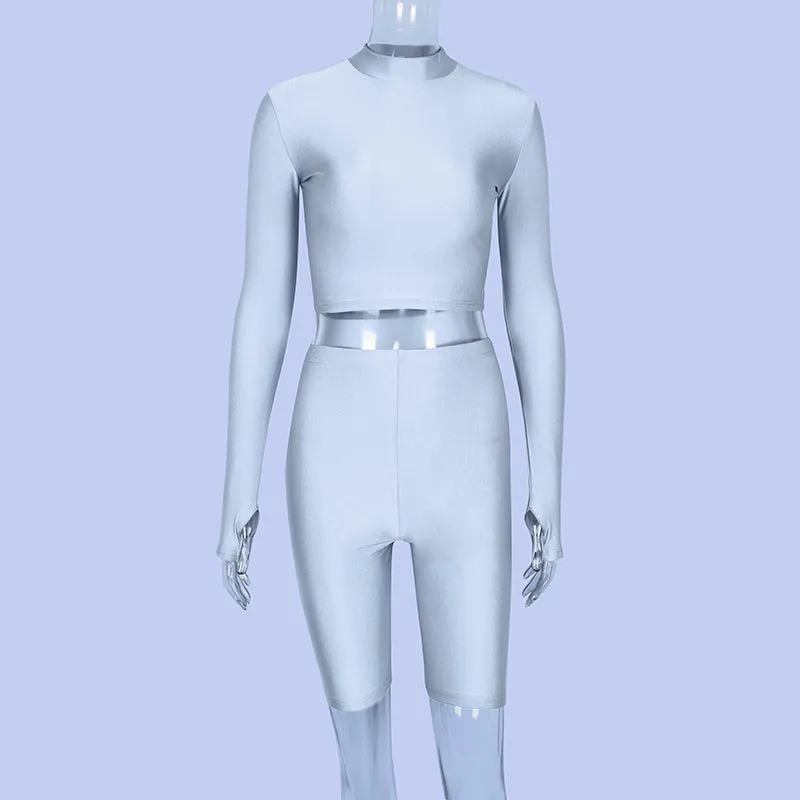 Women's Autumn Elastic Two-Piece Fitness Set | Long-Sleeved Top & Shorts