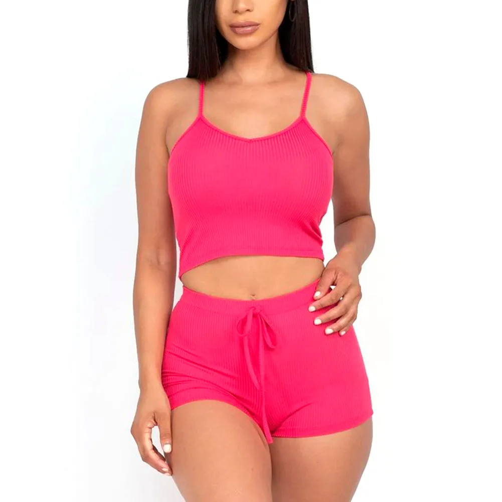 Women's Crop Top Sports Bra & Shorts High Waisted Fitness Gym Workout Yoga Set