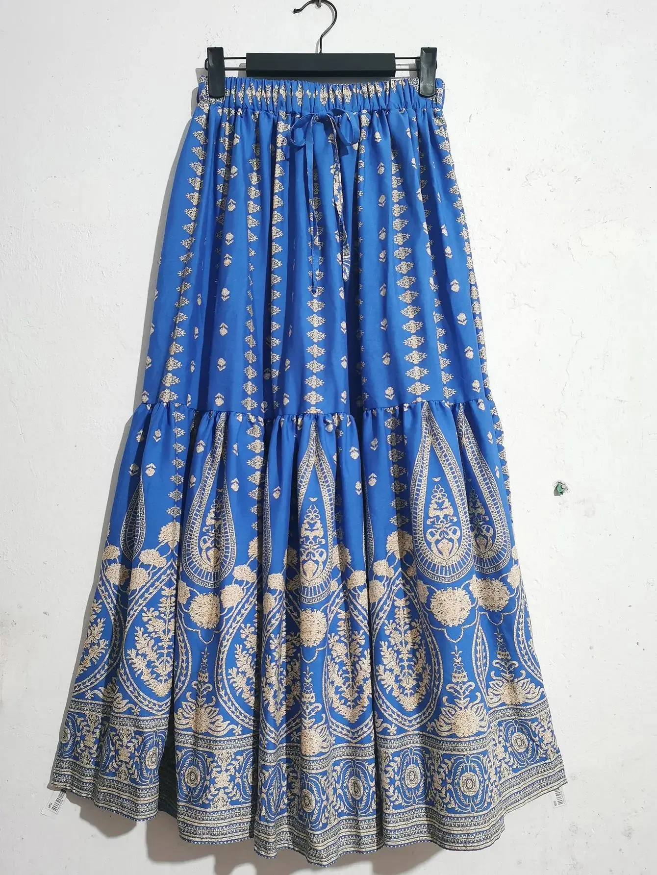 Women's Rayon Printed Stitching Skirt Wide Hem Beach Dress