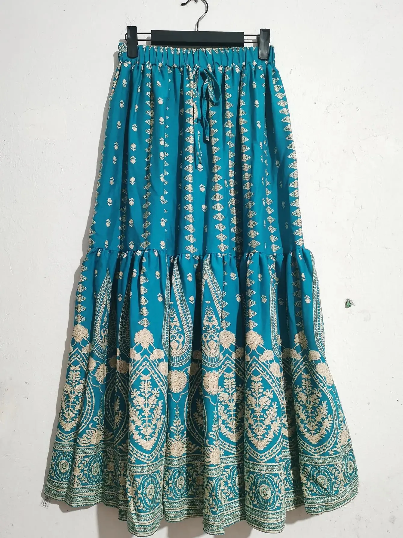 Women's Rayon Printed Stitching Skirt Wide Hem Beach Dress