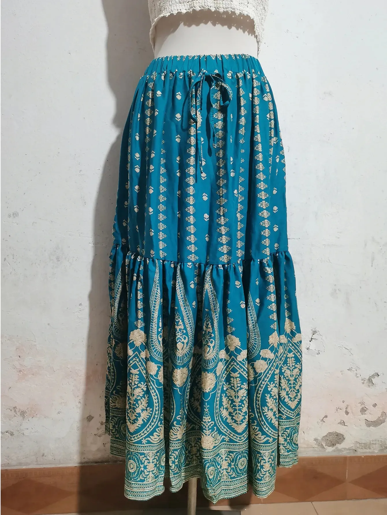 Women's Rayon Printed Stitching Skirt Wide Hem Beach Dress